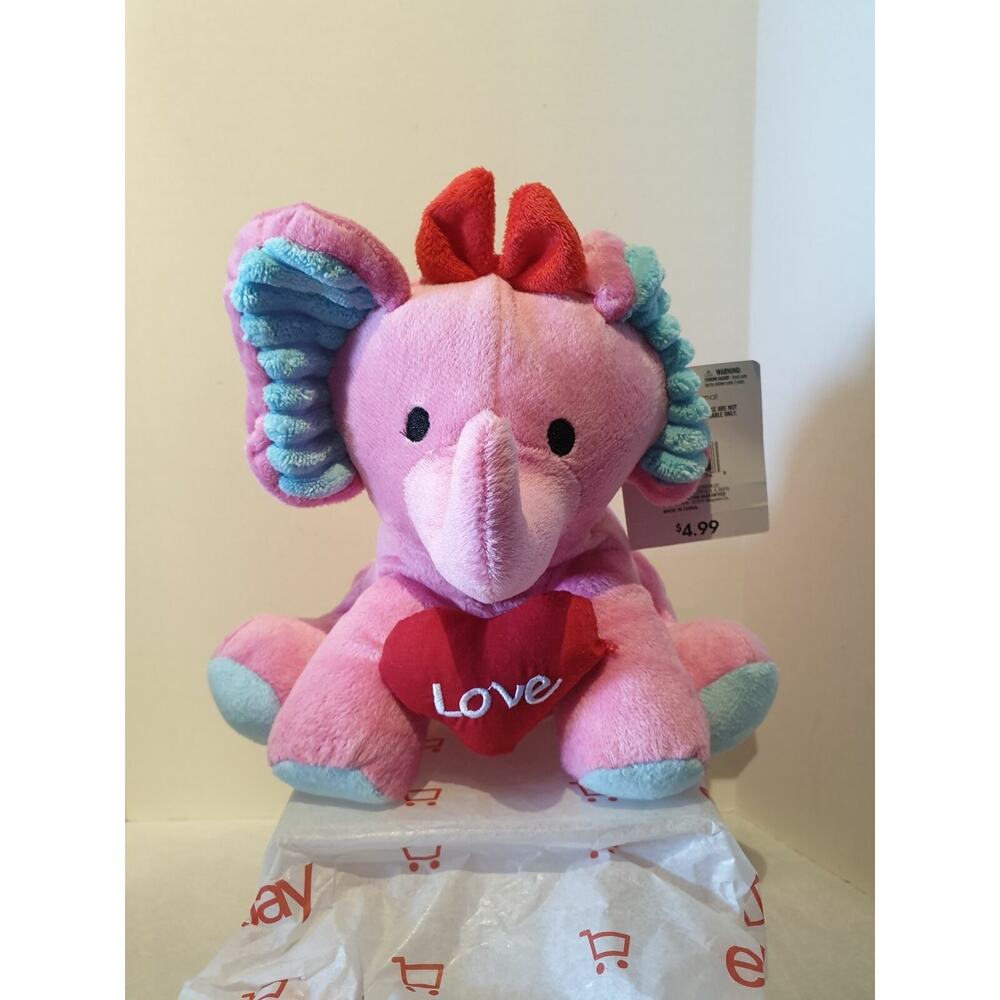 Love in the Air - Pink Elephant with Heart Plush - 9"